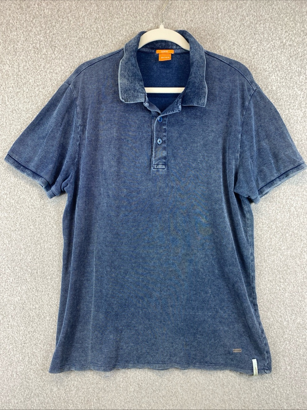 HUGO BOSS Slim Fit Polo T-Shirt Mens Size XXL Faded Blue Denim Wash Golf Preppy